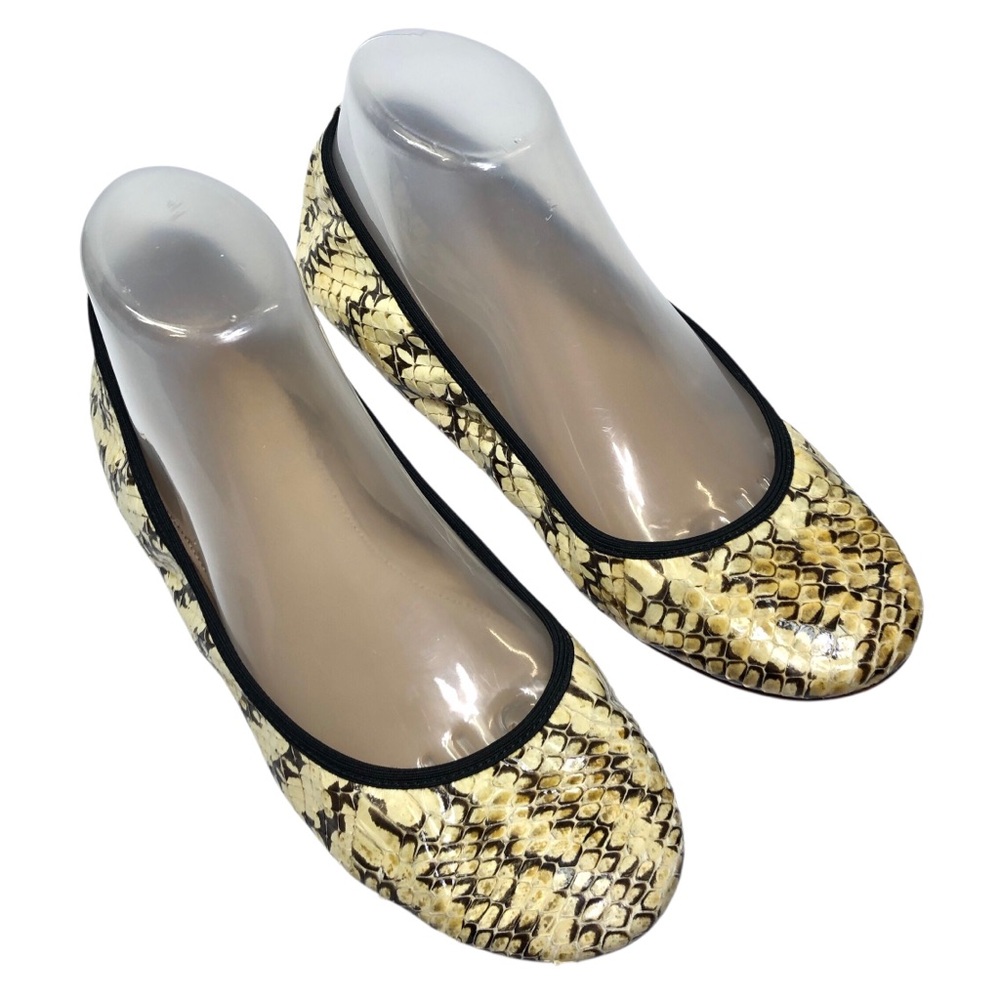 J. Crew Yellow Snake-Print Ballet Flats with Black Trim size 8